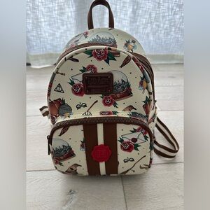 Loungefly Cream Harry Potter Motif Mini Backpack with Brown Trim